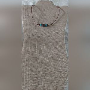 Handmade Turquoise & Brown Peacock Pearl & Brown Leather Necklace